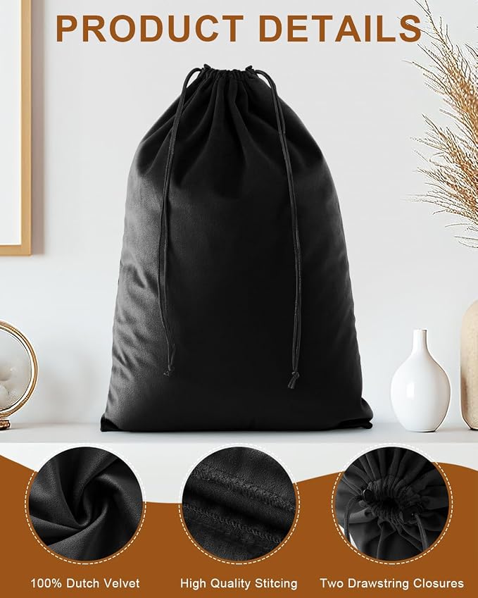 2 Pcs Shoe Bags for Travel, Dust Velvet Bags, Black Beauty, 17.3x12.6 Inch | Washable & Reusable Travel Shoe Bags, Dustproof Shoe Bags with Drawstring Closure, Suitable for Travel, Home Storage - Image 5