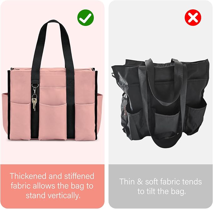 Becokan Large Tote Bag for Women Waterproof with 12 Pockets Top Zipper Closure Utility Teacher Nurse Bags for Work School - Image 7