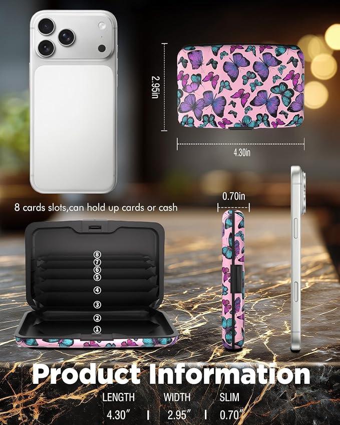 Maicican RFID Blocking Aluminum Credit Card Holder | Slim Metal Wallet for Women & Men, Business Card Case for Travel, Fits Front Pocket, Card holder wallet - Colorful Butterfly - Image 6