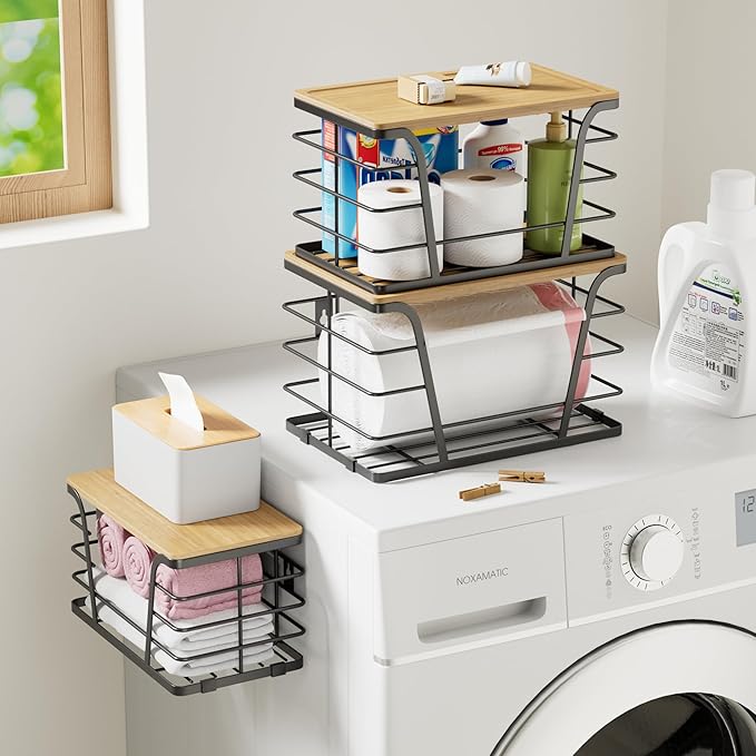 TIDIIABODE 3 Pack Stackable Pantry Organizer, Trash Bag Dispenser Under Sink, Kitchen Organization and Storage, Kitchen Counter Organizer, Black - Image 4