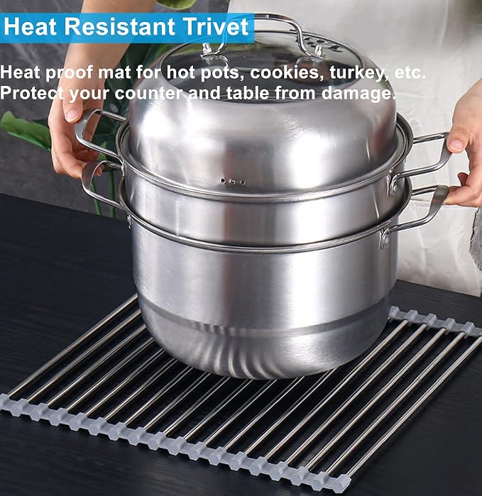 Seropy Roll Up Dish Drying Rack Over The Sink for RV Sink 17.5x15.7 in Kitchen Drying Rack Folding Dish Drainer Mat Rolling Dish Rack Foldable Rack Stainless Steel Wide Kitchen Dry Rack - Image 5