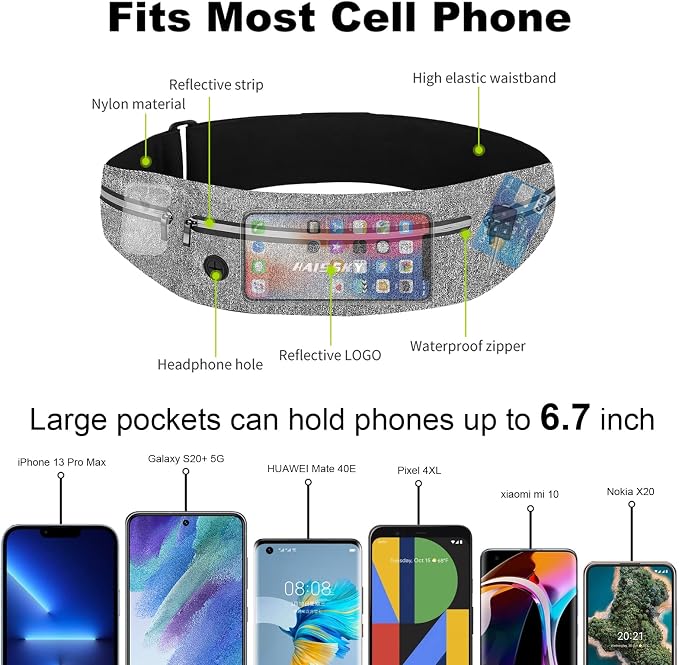 GUZACK Slim Running Belt Fanny Pack for Man Woman, 3 Pouch Waist Pack | Lightweight, Breathable, Waterproof Zipper, Fits All Phones, Running Phone Holder for Jogging, Walking, Cycling, Workout - Image 3