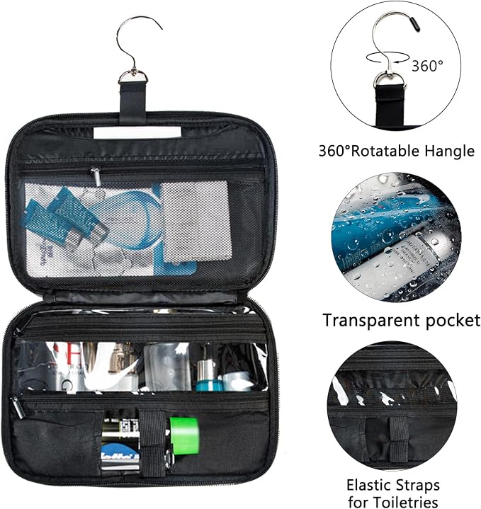 BAGSPRITE Large Hanging Toiletry Bag for Men and Women - Water-Resistant Travel Toiletry Bag - Makeup Cosmetic Bag Travel Organizer for Accessories, Shampoo, Full-size Container - Image 3