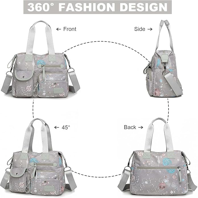 Tote Bag for Women,Multi Pockets Shoulder Handbag,Nurse Bag for Work,Large Cross body Purse,Fashion Nylon Top Handle Satchel - Image 4