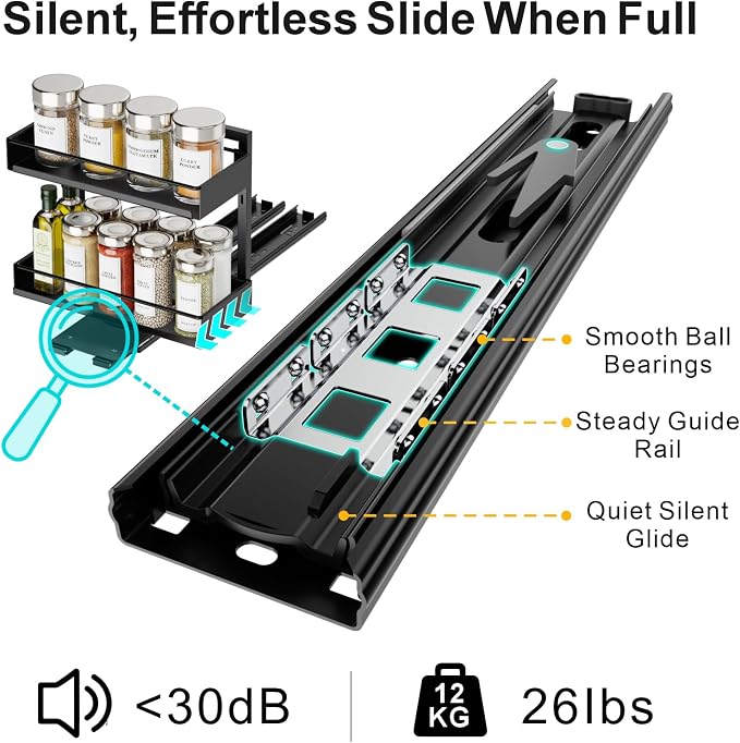 Pull Out Spice Rack - 2 Pack Swivel Spice Organizer for Cabinet | For Flat-Front Cabinets Only, Pull-Out Rotating Access, No-Drill Mount, Keeps Spices Visible Easy to Reach, Adjustable Height - Image 7