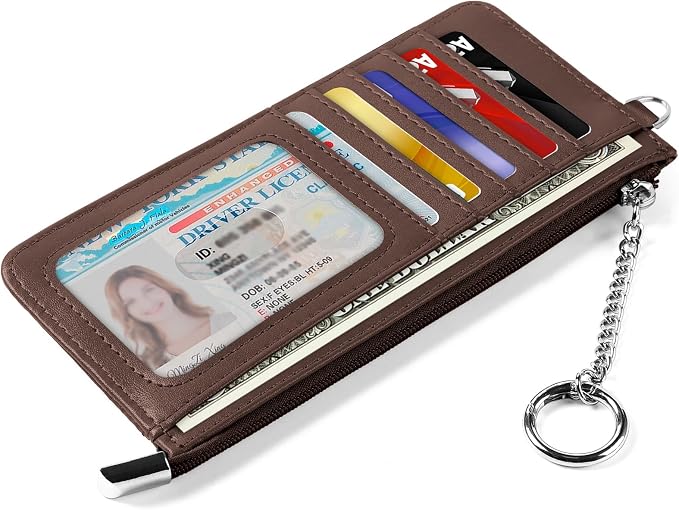 RFID Blocking Slim Credit Card Holder Wallet with Zipper Money Pocket & Keychain, Slim Airtag Wallet for Men Women - Image 3