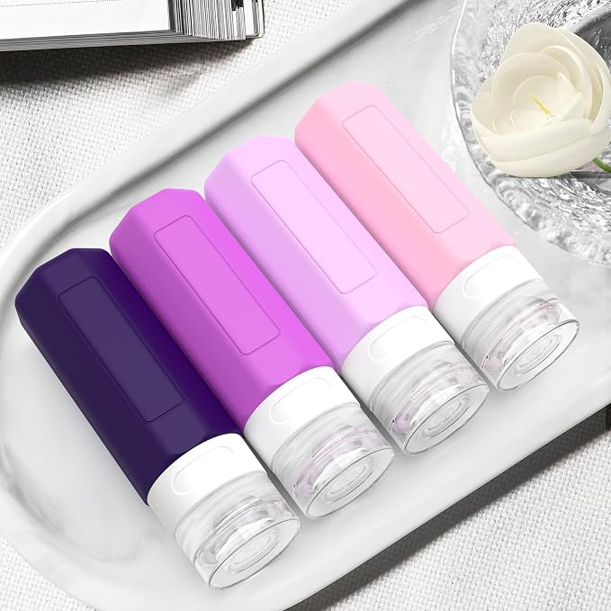 Redfly Travel Bottles for Toiletries, Tsa Approved 3oz Travel Size Containers, Leak Proof Travel Size Toiletries Bottles Silicone, BPA Free Refillable Shampoo Conditioners Essentials Kit, Purple - Image 6