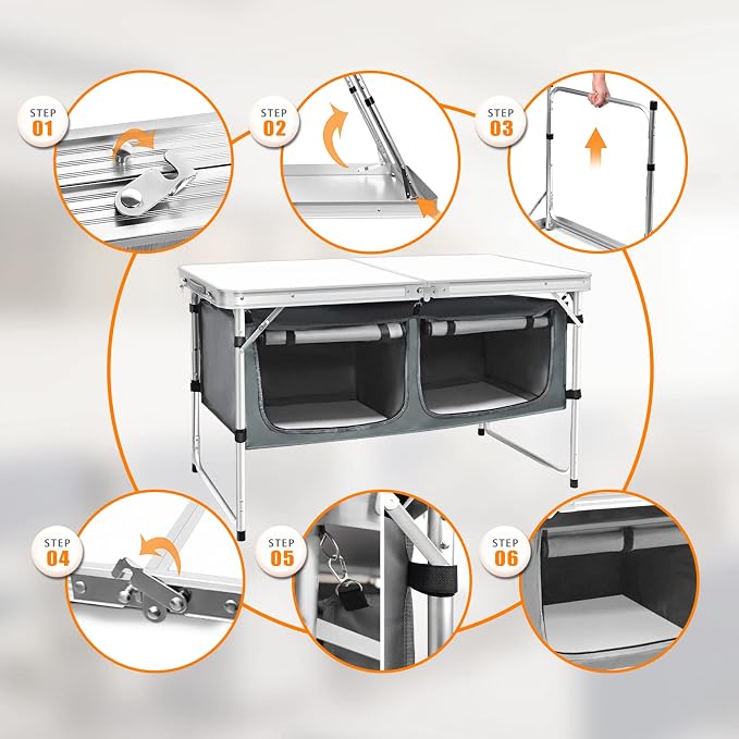 CampLand Outdoor Folding Table Aluminum Lightweight Height Adjustable with Storage Organizer for BBQ, Party, Camping - Image 4