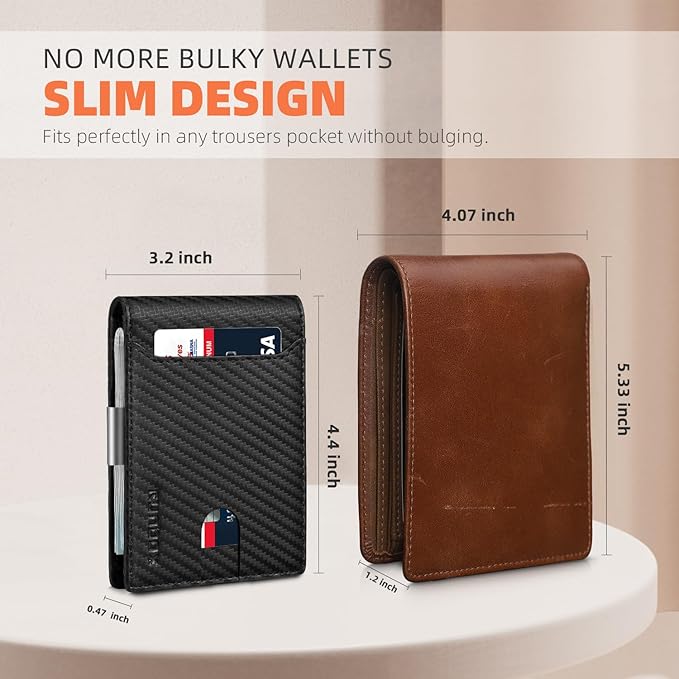 RUNBOX Slim Wallet for Men - RFID Blocking Leather Bifold with Money Clip | Minimalist Front Pocket Wallet Holds 11 Cards,Slim Thin Design,RFID Blocking Protection, Practical Birthday Gifts for Men - Image 3