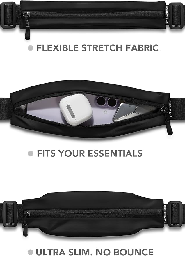 Fitgriff® Running Belt V2 for Men & Women - Slim Fanny Pack, Phone Holder for Jogging, (Fits All Cell Phones) - Money Belt, Runners Waist Pouch (Black, One Size (Waist 24.4 – 43.3 inches)) - Image 2