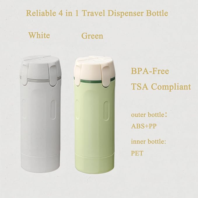 4 in 1 Travel Dispenser Bottle, Leak Proof Refillable Travel Toiletry Containers, Travel Bottles Set Meets TSA 3-1-1 Requirements for about 3 Days Business Trip (Per Person), 4 x 30ml, White - Image 7