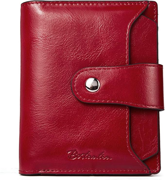 BOSTANTEN Leather Womens Wallet Small RFID Blocking Credit Card Holder | Removable ID Window, Zipper Coin Pocket, Bifold, Minimalist, Fits Small Purses, Daily Use, Ladies Gifts, Red by BOSTANTEN