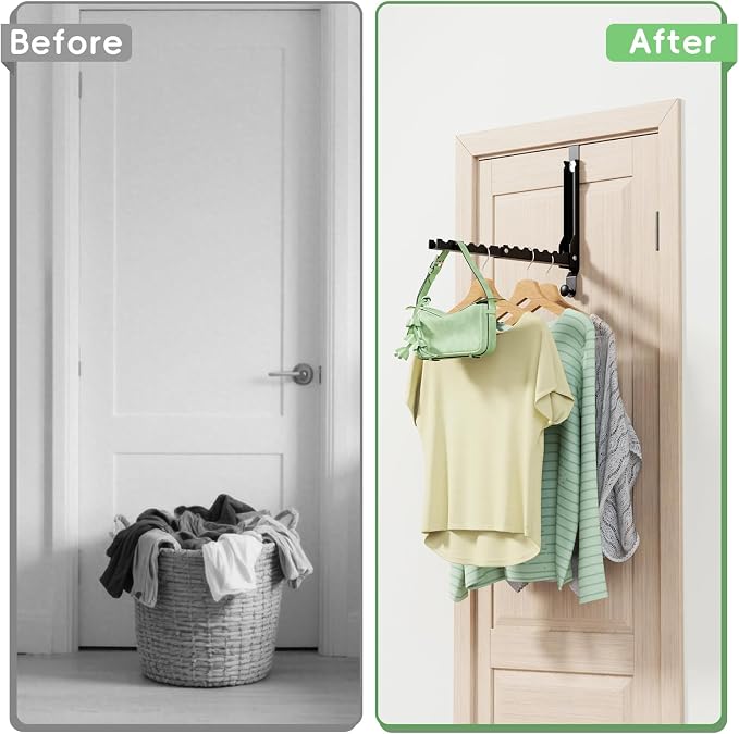 Foldable Over the Door Hooks, Over the Door Hanger for Space Saving | Heavy-duty and Portable, Suit Door Up to 1 3/4" Thick with 11 Slots for Hanging Clothes, Perfect for Small Dorm and Bedroom - Image 8