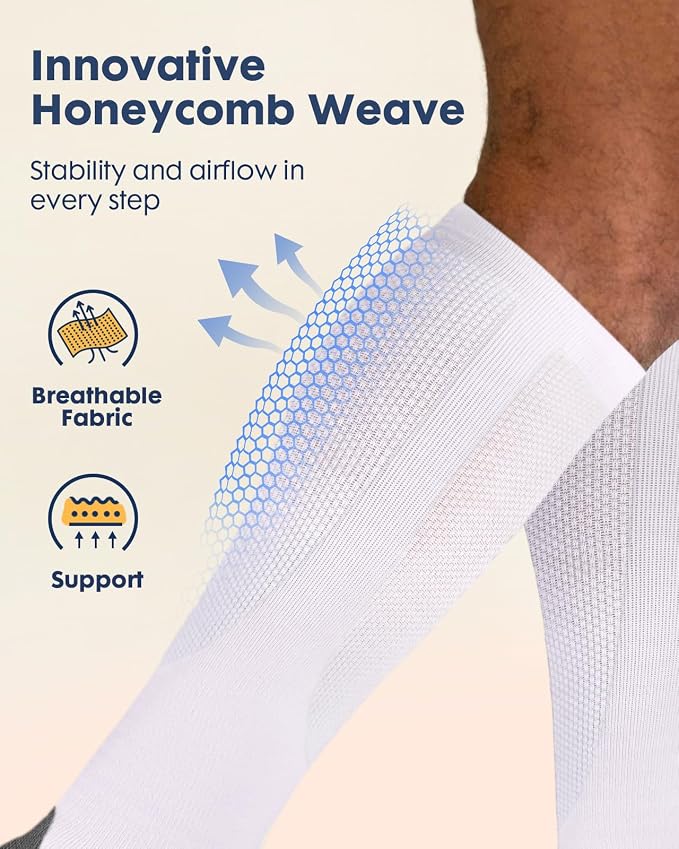 Comfortable Cotton Compression Socks | 20-30mmHg Ankle Arch Support Socks, Breathable Extra Cushion for Flying Travel Nurse, Graduated Support for Women Men - Image 4