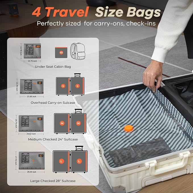 Vacuum Bags for Travel with Wireless Pump for Carry on Luggage or Suitcase | 8Pack in 4 Sizes Compression Packing Bags, 1800mAh Rechargeable Battery, Travel Essentials, Cruise and Home Storage - Image 2