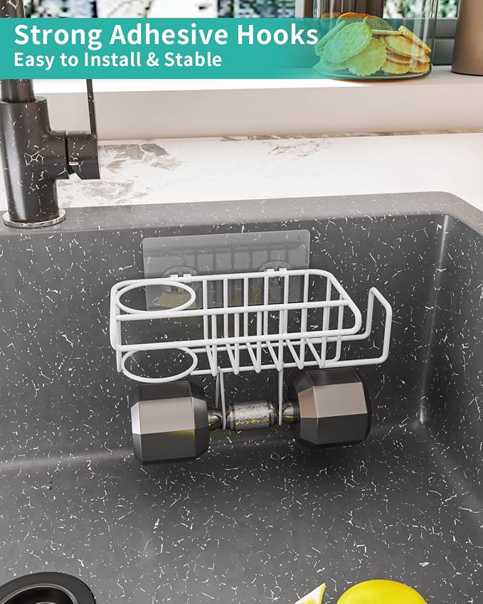 HapiRm Sponge Holder for Kitchen Sink, No Drill Kitchen Sink Caddy Organizer, Rustproof and Waterproof Dish Sponge Holder - White(8.65 * 3.54 * 2.36 in) - Image 3