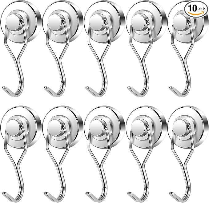 Swivel Swing Magnetic Hook 120LBS Heavy Duty Magnet Hook 10 Pack | Strong Neodymium Magnets for Refrigerator Other Surfaces 67.5mm(2.66in) in Length Silver by EBAVITE