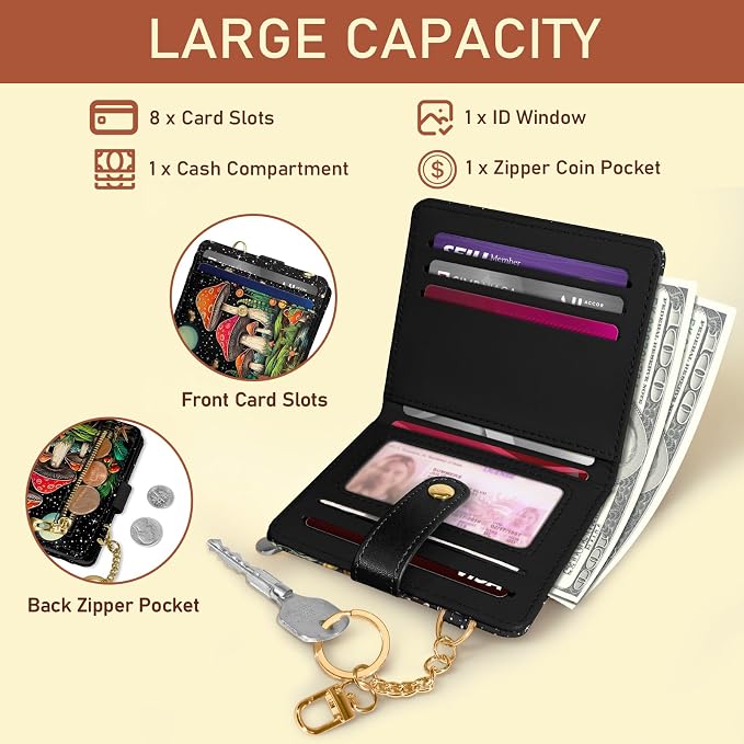 Jogjam Mushroom Rfid Women Wallet, Small Slim Thin Credit Card Holder | PU Leather Bifold Cash Zipper Coin Pocket ID Window, for Female Ladies Teen Girls Girly Gifts - Image 4