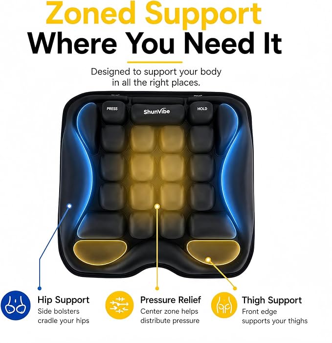 Car Seat Cushion for Long Drives, Pressure Relief Seat Pad with Built-in Pump, Adjustable Air Cell Cushion for Truck Drivers, SUV, Office Chair and Wheelchair - Image 5