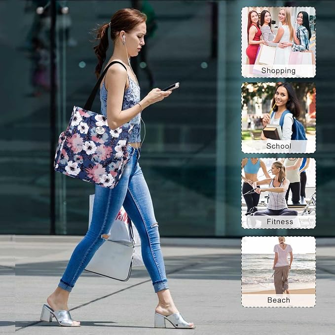 HUA ANGEL Floral Tote Bag - Casual Shoulder Bag Daily Tote Bag with Zipper Gym Travel Shopping Work Handbag for Women - Image 7