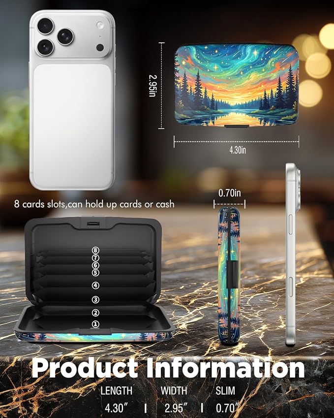Maicican RFID Blocking Aluminum Credit Card Holder | Slim Metal Wallet for Women & Men, Business Card Case for Travel, Fits Front Pocket, Card holder wallet - Aurora Forest - Image 6