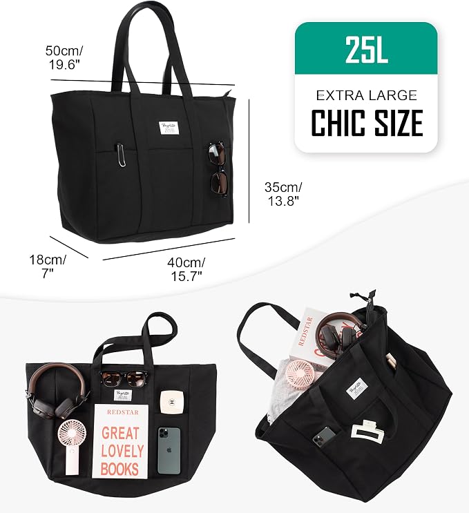 Bagelite Extra Large Canvas Tote for Women Men, Utility Work Bag with Zipper - Image 5