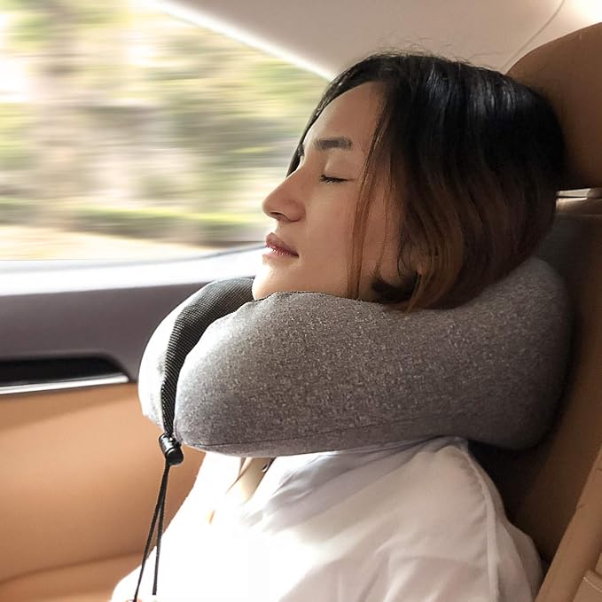 MLVOC Neck Pillow for Traveling, Upgraded 100% Pure Memory Foam Travel Neck Pillow for Airplane Flight Sleep, Breathable & Machine Washable Cover, Travel Kit with 3D Eye Mask, Earplugs & Bag, Grey | memor foam - Image 6