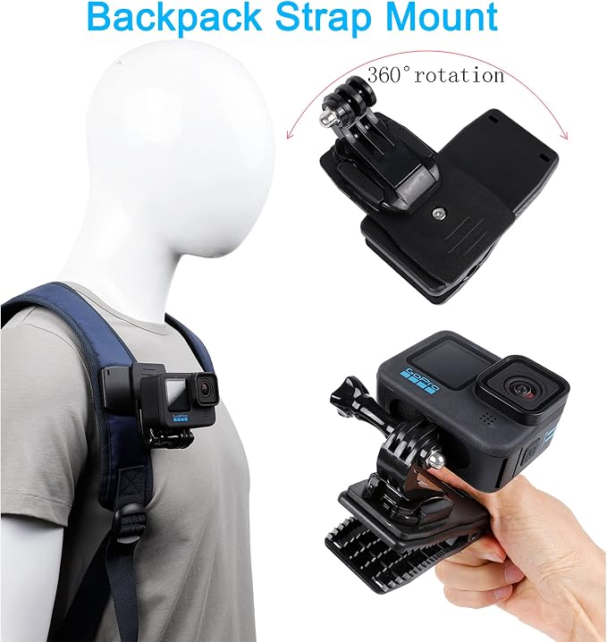 PellKing Accessories Set for GoPro Hero 13/12/11/10/9/8/7/6/5/Mission 1 Pro | New Quick Release Head Strap Mount + Chest Mount Harness + Backpack Clip Holder + 360°Rotating Wrist Strap for DJI Action 6 5 - Image 7