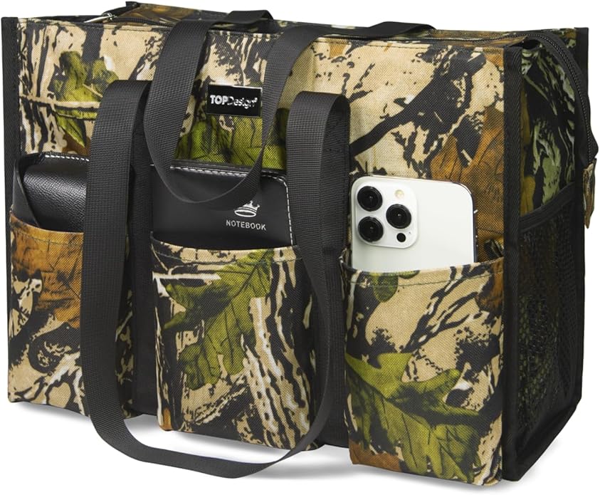 TOPDesign Utility Water Resistant Tote Bag with 13 Pockets, Top Zipper Closure & Thick Bottom Support, for Working Women by TOPDesign