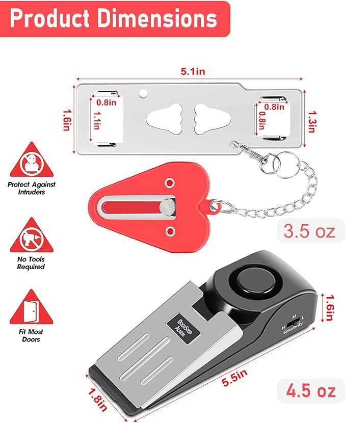 MBBEST Portable Door Lock & Door Stop Alarm,Dual Protection Security Devices Pocket Door Stopper Self Defensey Tools for Hotel Travel Home Apartment House, Red/Black - Image 5