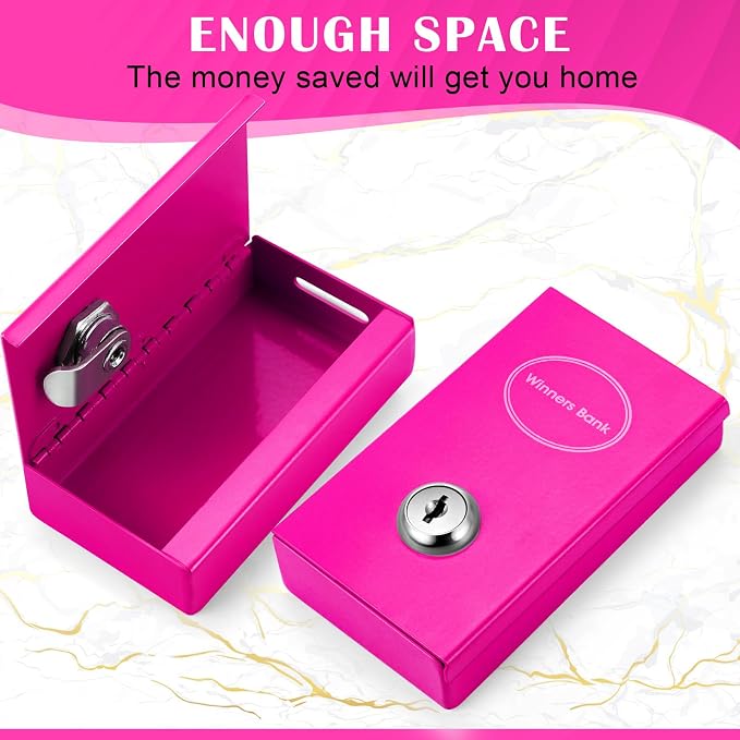 Reallnaive 1 Pack Metal Box for Gamblers Pocket Sized Winner Bank Casino Cash Box with 2 Keys Portable Casino Money Safe strongbox for Cash Saving Go Home Money Gifts(Rose Red,Classic) - Image 5