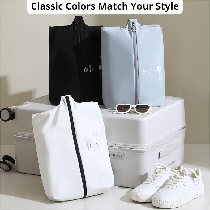 tianzong Double-Layer Fabric Wide-Opening Waterproof Travel Shoe Bag with Comfortable Handle (T400+TPU, Black) - Image 2