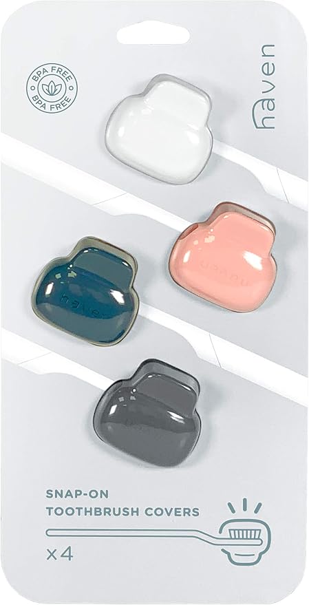 Haven Toothbrush Cover - Fits Electronic and Manual Toothbrushes - Toothbrush Case Holder for Travel - Set of 4 Tooth Brush Protectors (White, Coral, Teal, Charcoal Gray) by Haven