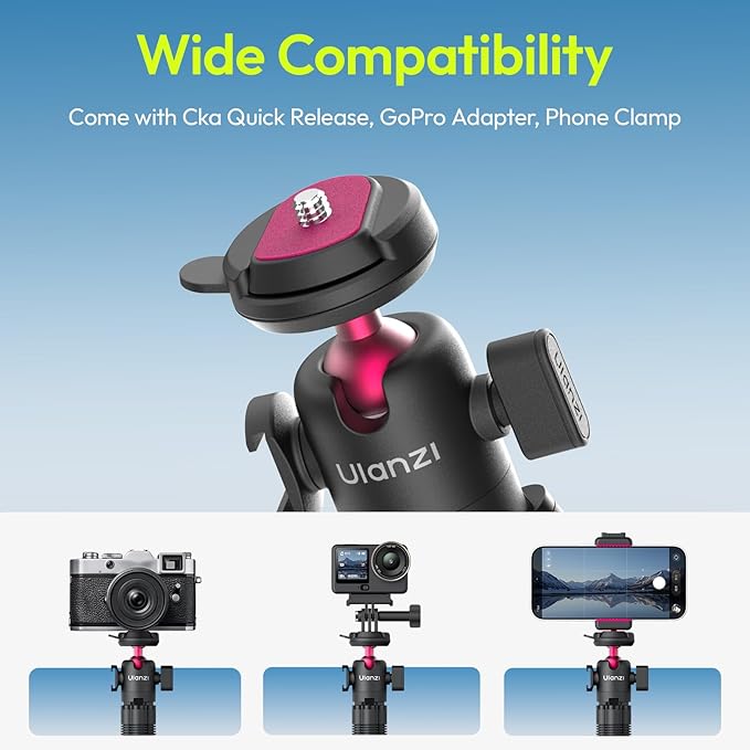 ULANZI MT-91 Flexible Octopus Tripod for Phone, GoPro&Camera, 3‑in‑1 Mini Tripod w Bluetooth Remote, CKA Quick Release w 1/4 Screw, GoPro Adapter, Phone Holder for Vlogging, Selfies, Video Recording - Image 2