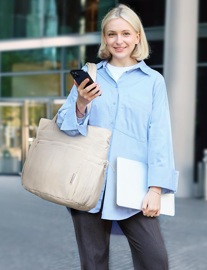 Tote Bag for Women, Lightweight Large Puffer Bag, Quilted Shoulder Purses Handbags for Travel Work - Image 3
