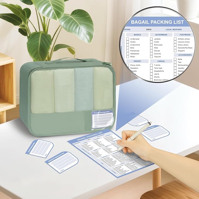 BAGAIL 9 Set Packing Cubes with Packing List Luggage Packing Organizers for Travel Accessories (Matcha Green) - Image 3
