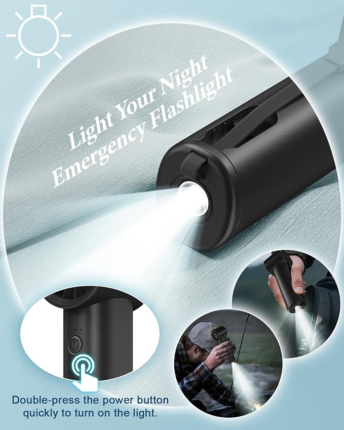 Portable Fan with Power Bank & Flashlight-Black | 6.5H Max Cooling,USB-C Rechargeable,Mini Fan for Outdoor/Travel/Beach/Concerts/Summer.Gifts for Girl,Women. - Image 4