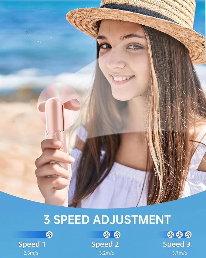 Mini Handheld Fan, Portable Hand Fan with USB Rechargeable, 2000 mAh Battery Operated, 3 Speeds Adjustable, 2 IN 1 Small Personal Pocket Fan for Women Girls Travel Outdoor - Image 2
