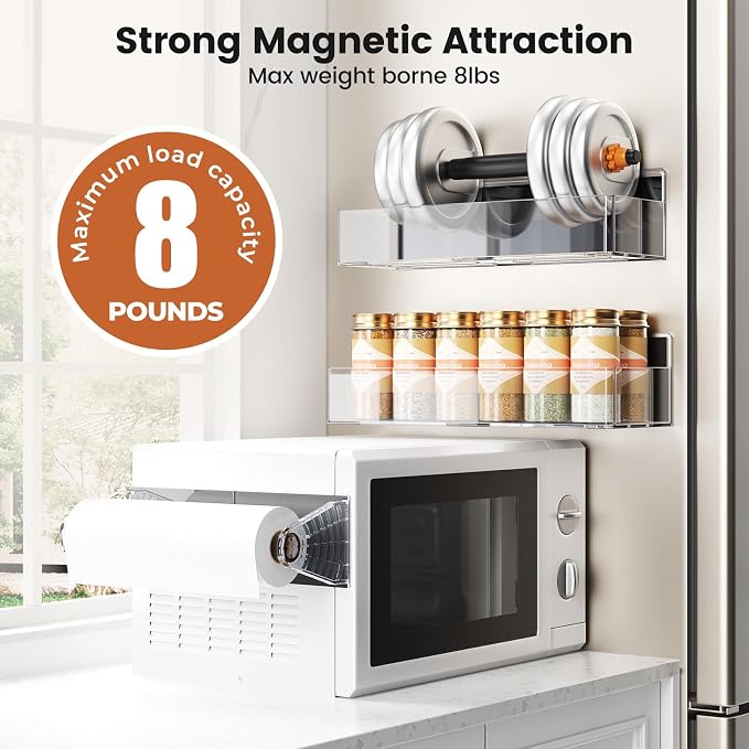 Magnetic Spice Rack for Refrigerator,6 Pack Magnetic Shelf,Fridge Magnet Organizer with Paper Towel Holder,Utensils Racks,Hook Rack,Deepened Basket,Fridge Organizers and Storage Clear(6 Pack) - Image 2