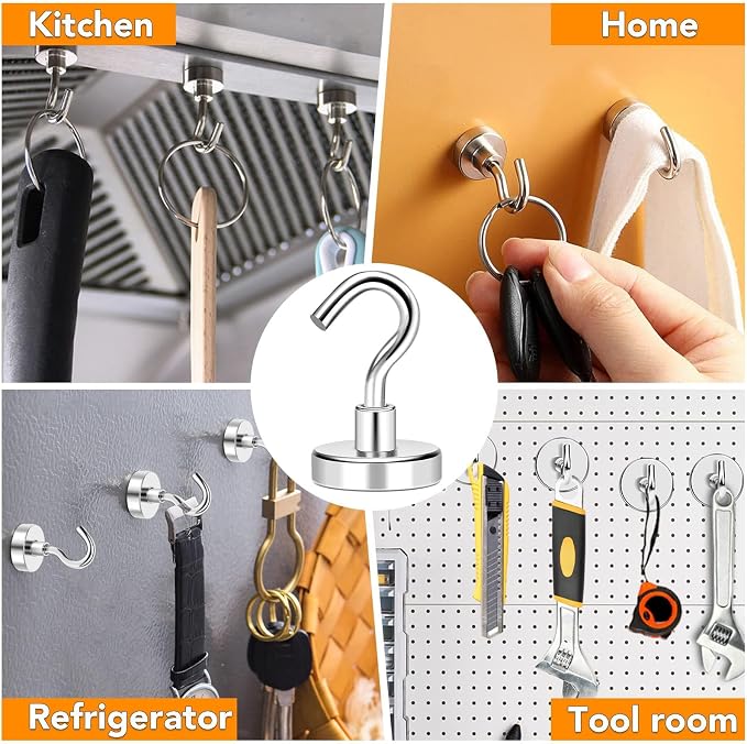 Magnetic Hooks 50lbs Strong Magnets Hook 18 Pack | Heavy Duty Extra Strong Cruise Hook for Hanging, Industrial Metal Refrigerator Hooks for Cruise Cabins Fridge Kitchen Grill - Image 7