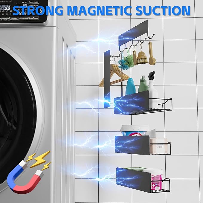 Magnetic Spice Rack for Refrigerator, 5 Pack Magnetic Fridge Organizer Shelves, Strong Magnetic Hold, No Drilling, Space Saving Storage Rack for Kitchen Spice Jars, Pantry & Refrigerator (Black) - Image 3