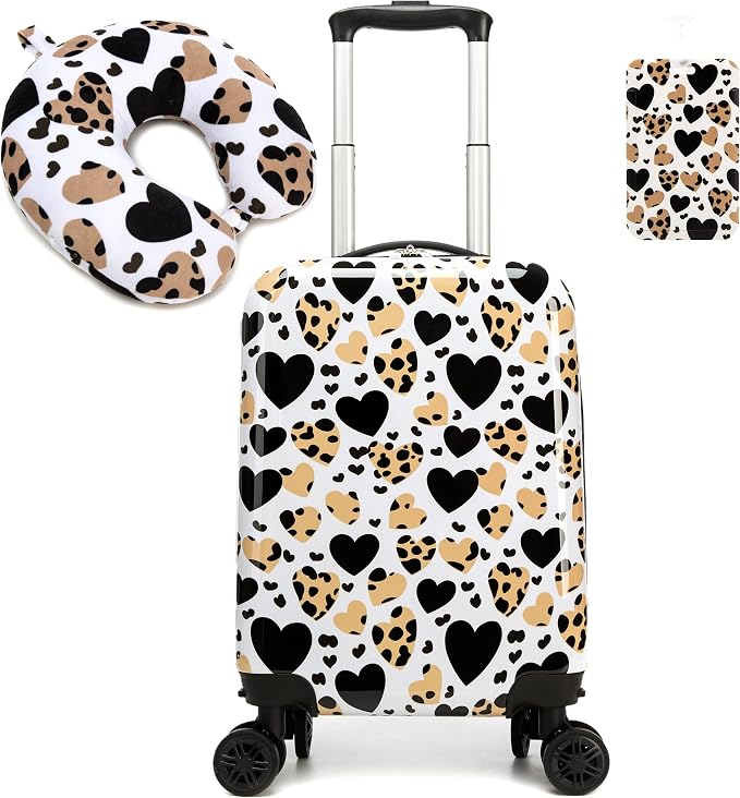 Kid's Luggage Set 2 Piece Suitcase Set Hardside Luggage with Spinner Wheels Girls Carry on Toddler Travel Rolling Suitcase with Neck Pillow Airline Approved by Unknown