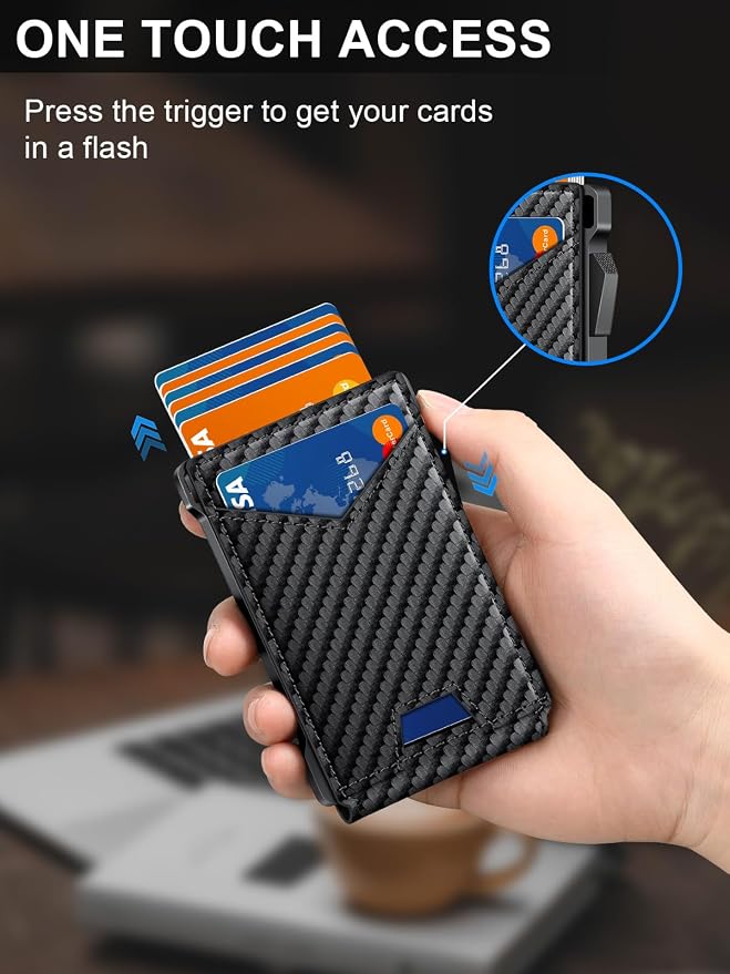Wallet for Men RFID Wallet with 2 ID Windows & Money Clip, Slim Pop Up Card Holder for 10-12 Cards, Bifold Minimalist Smart Wallet for Front Pocket, Compact Metal Credit Card Holder, Gifts for Men - Image 2