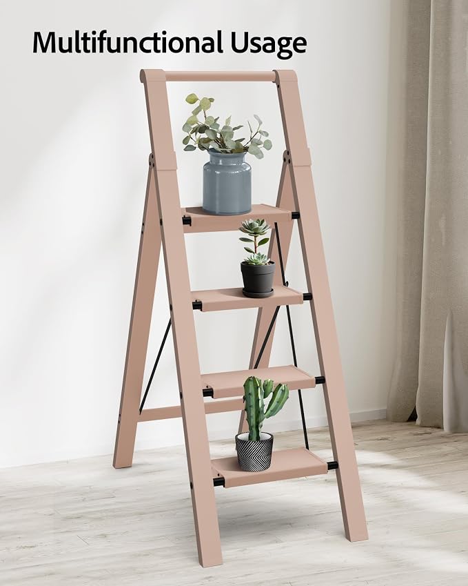 Taranta 4 Step Ladder,Aluminum Step Stool Foldable-Peach Pink | Lightweight Folding Ladder with Convenient Handgrip,Wide Top Pedal,330lbs Capacity Stepladder for Home,Office,Kitchen - Image 8