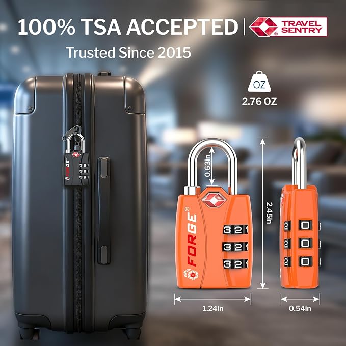 Forge Open Alert TSA Approved Luggage Locks - 3 Digit Combination, Easy Read Dials, Zinc Alloy Body - Ideal Travel Lock for Luggage, Suitcases, Bags & Toolboxes (Orange 2 Locks) - Image 2