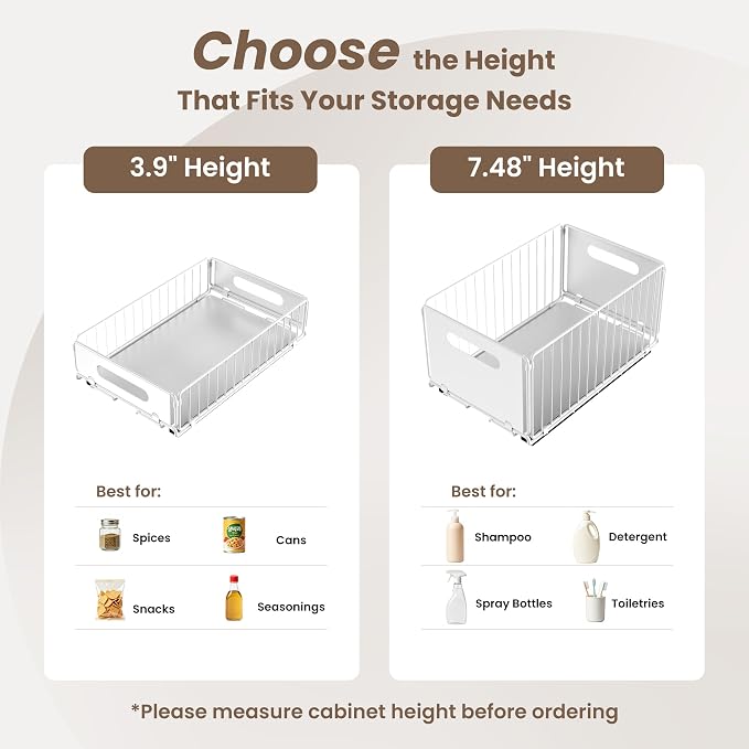 2 Pack Pull Out Cabinet Organizer, Heavy Duty Slide Out Drawer with No Drill Adhesive or Screw Mount, Carbon Steel Roll Out Shelf for Kitchen Cabinet, Pantry & Bathroom Storage - Image 3
