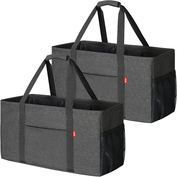 LHZK 2 Pack Extra Large Utility Tote Bag with Metal Wire Frame and the Sides Rinforced, Extra Large Tote Bag with Handle for Pool Beach Laundry Storage (Grey) by LHZK