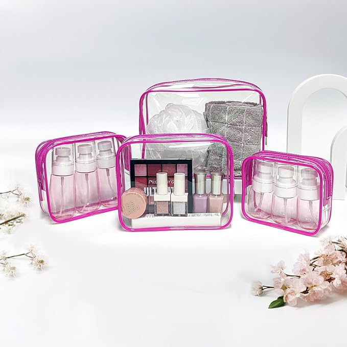 TSA Approved Toiletry Bag, 4 Pcs Clear Toiletries Bags Quart Size Travel Makeup Cosmetic Bag for Women Men, Carry on Airport Airline Compliant Bag (Rose Pink, Pack of 4) - Image 7