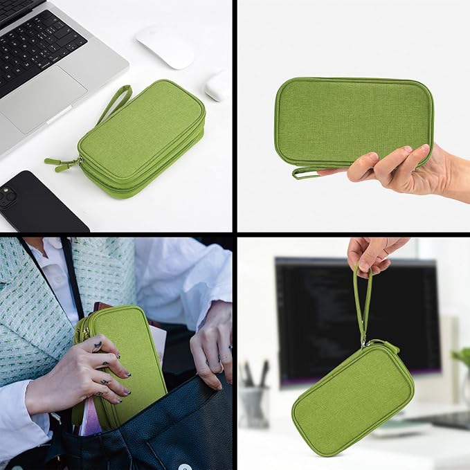 CAAORDKSO Electronic Organizer Travel Cable Accessories Bag, Tech Pouch Electronic Organizer Case, Travel Essentials for Cable, Cord, Charger, Phone, SD Card, Power Bank, Earphone (Grass Green,Medium) - Image 6