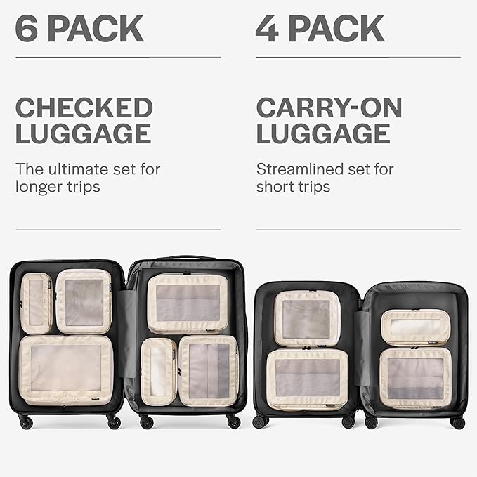 Compression Packing Cubes for Travel, 4-Pack, Beige | Solves overpacking, 4-Piece set fits most carry-ons, 50% Space savings, Compression luggage organizer bags - Image 4